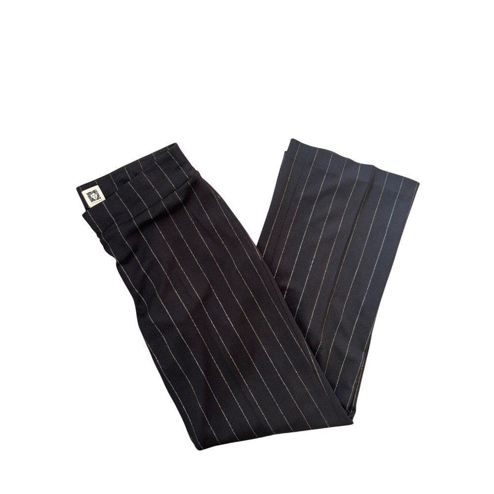 Anne Klein Womens Black Pinstripe Wide Leg Dress Pants Size M Professional